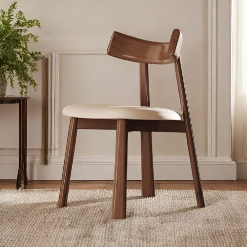Modern Solid Walnut Dining Chair Minimalist Upholstered Accent Chair - Solid wood dining chair - QONKA HOME