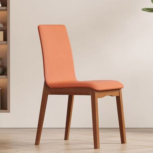 Italian Minimalist Solid Wood Frame Pu Leather Upholstered Dining Chair Modern Simple Armless Dining Side Chair - Solid wo...