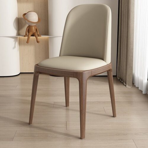 Nordic Style Solid Wood Dining Chair PU Leather Upholstered Armless Side Chair Ergonomic High Back Dinner Chair - Solid wo...