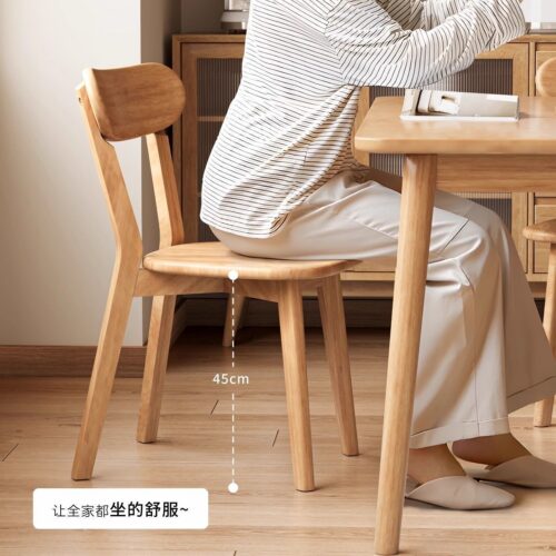 Solid Rubberwood Curved Back Dining Chair, Mid-century Vintage Full Solid Wood Dining Chair For Home & Cafe - Solid w...