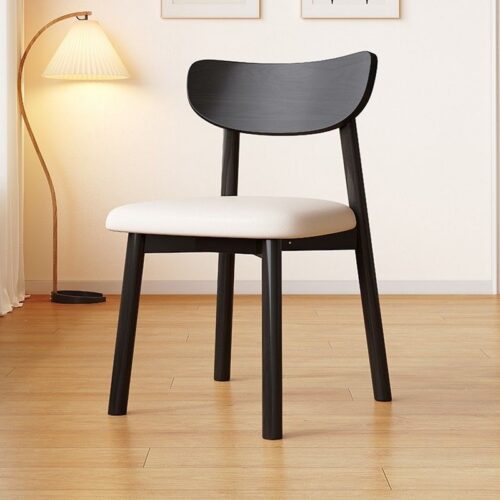 Nordic Solid Wood Dining Chair with Curved Backrest & PU Padded Seat, Modern Minimalist Wooden Chair - Solid wood din...