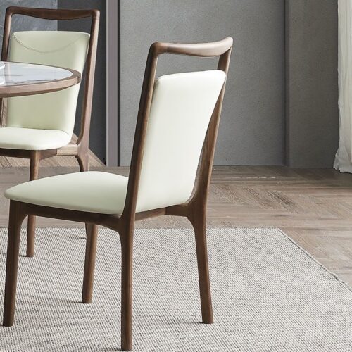 Mid Century Ash Wood Arm Dining Chair,  Leather Upholstered Seat & Backrest - Solid wood dining chair - QONKA HOME