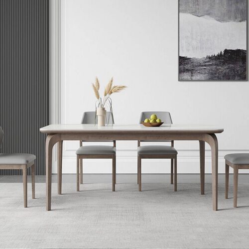 Rectangular Sintered Stone Dining Table With Solid Wood Legs Modern Home Dinner Table - Dining table - QONKA HOME