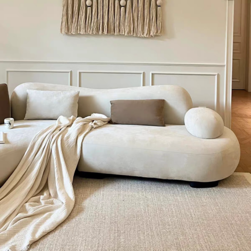 Italian Curved Sofa, Light Luxury with a Sophisticated Sea Salt Finish - Living room furniture - QONKA HOME