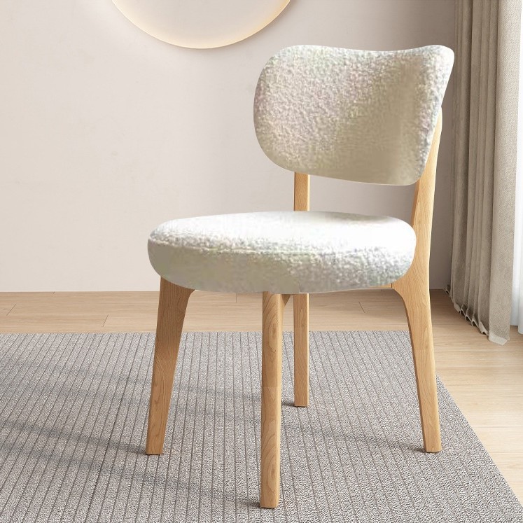 Nordic Style Solid Wood Dining Chair Lamb Fleece Upholstered Armless Side Chair - Dining chair - QONKA HOME