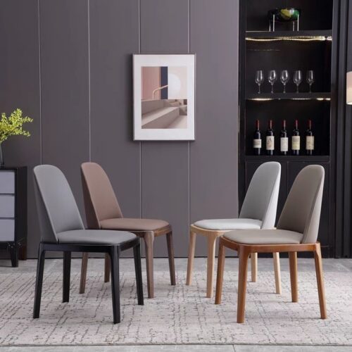 Nordic Style Solid Wood Dining Chair PU Leather Upholstered Armless Side Chair Ergonomic High Back Dinner Chair - Solid wo...