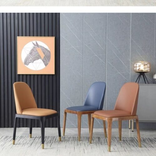 Nordic Style Solid Wood Dining Chair PU Leather Upholstered Armless Side Chair Ergonomic High Back Dinner Chair - Solid wo...