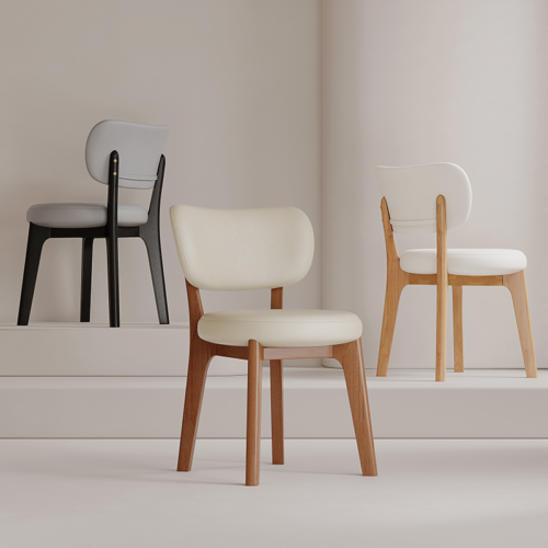 Solid Wood Dining Chair Leather, lamb wool Upholstered Cushion - Solid wood dining chair - QONKA HOME