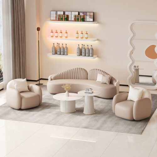 Curved Leather Sofa, Modern Minimalist Style - Living room furniture - QONKA HOME