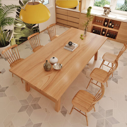 Rectangular Solid Pine Wood Dining Table Farmhouse Style Home Dinner Table - Dining table - QONKA HOME