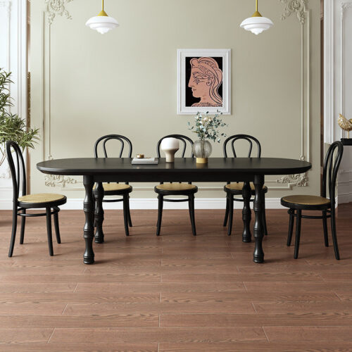 Oval Solid Pine Wood Dining Table Vintage Turned Leg Black Dinner Table - Dining table - QONKA HOME