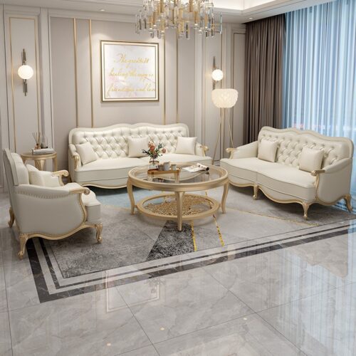 American-style Sofas, Genuine Leather Sofas, Modern Minimalist, Luxury Villa Sets - Living room furniture - QONKA HOME