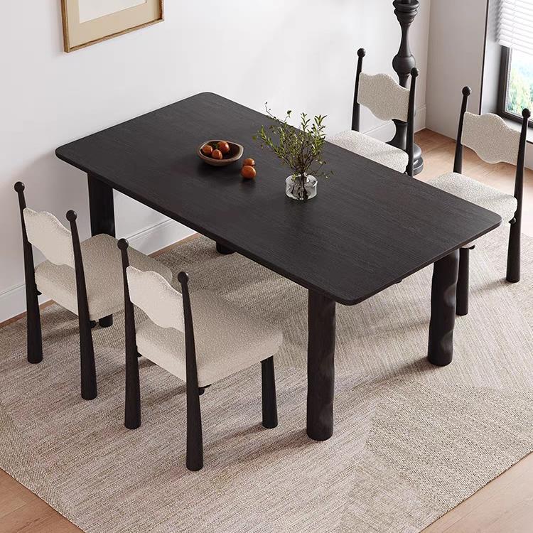 Rectangular Solid Pine Wood Dining Table Black Irregular Leg Dinner Table Vintage Home Table - Dining table - QONKA HOME
