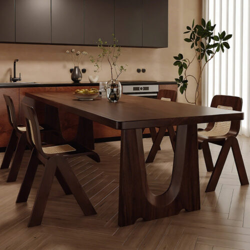 Rectangular Solid Wood Dining Table U-cutout Legs Mid Century Dinner Table Pine or Walnut Wood Optional - Dining table - Q...