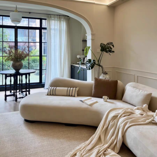 Italian Curved Sofa, Light Luxury with a Sophisticated Sea Salt Finish - Living room furniture - QONKA HOME