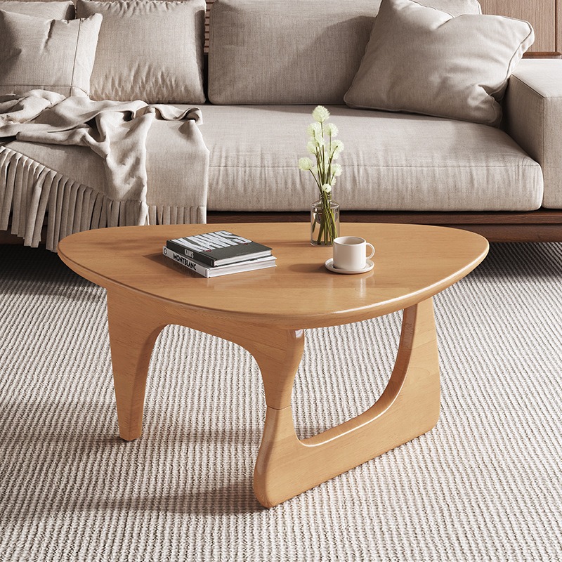 Irregular Oval Rubber Wood Coffee Table, Curved Hollow Solid Wood Leg Center Table - Coffee table - QONKA HOME