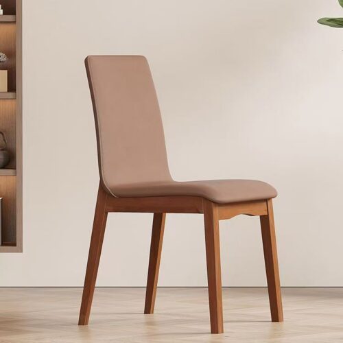 Italian Minimalist Solid Wood Frame Pu Leather Upholstered Dining Chair Modern Simple Armless Dining Side Chair - Solid wo...