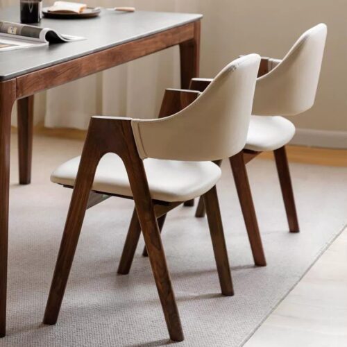 Mid-Century Wooden Dining Armchair  Pu Leather Upholstered Side Chair Comfortable Dinner Chair For Hotel Cafe Household Us...