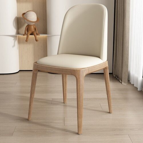 Nordic Style Solid Wood Dining Chair PU Leather Upholstered Armless Side Chair Ergonomic High Back Dinner Chair - Solid wo...
