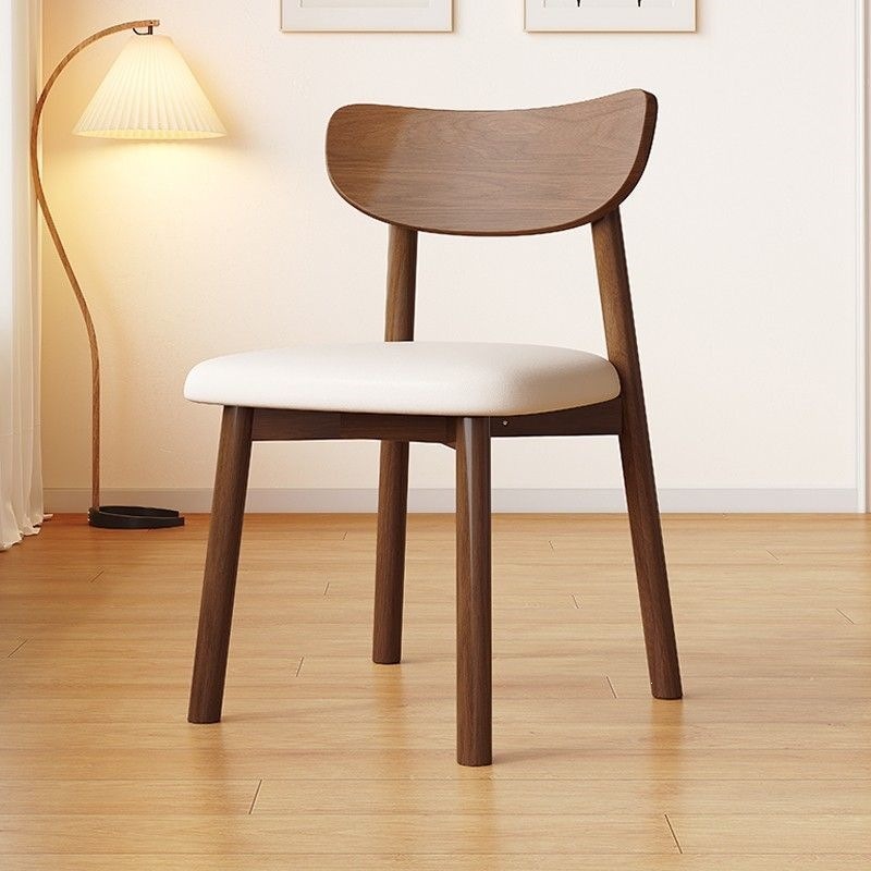 Nordic Solid Wood Dining Chair with Curved Backrest & PU Padded Seat, Modern Minimalist Wooden Chair - Solid wood din...