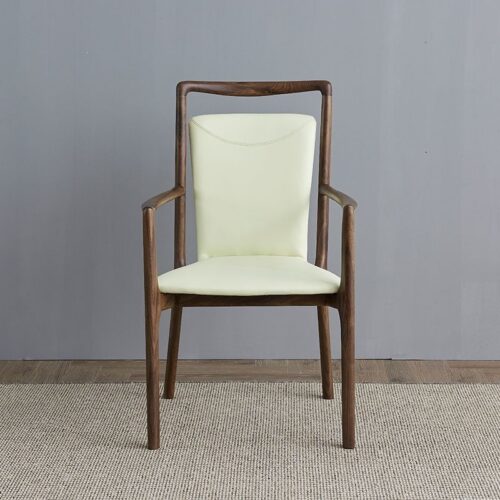 Mid Century Ash Wood Arm Dining Chair,  Leather Upholstered Seat & Backrest - Solid wood dining chair - QONKA HOME