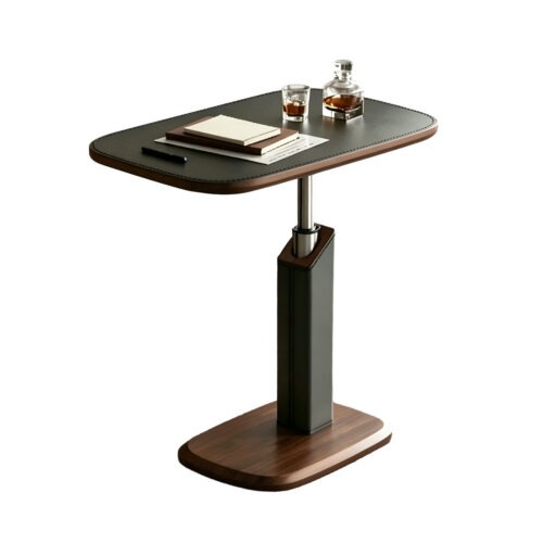 Modern Height Adjustable C‑Shaped Side Table, Leather&  Wooden Top Sofa End Table - Bedside table - QONKA HOME