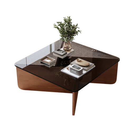 Modern minimalist Square Glass Coffee Table, Solid Wood Geometric Base Center Table For Living Room Decor - Coffee table -...