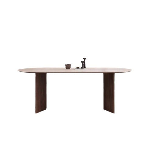 Oval Sintered Stone Dining Table With Solid Wood Legs Mid Century Home Dinner Table - Dining table - QONKA HOME