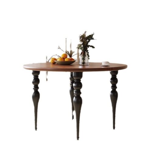 Round Solid Pine Wood Dining Table Vintage Turned Wood Leg Dinner Table - Dining table - QONKA HOME