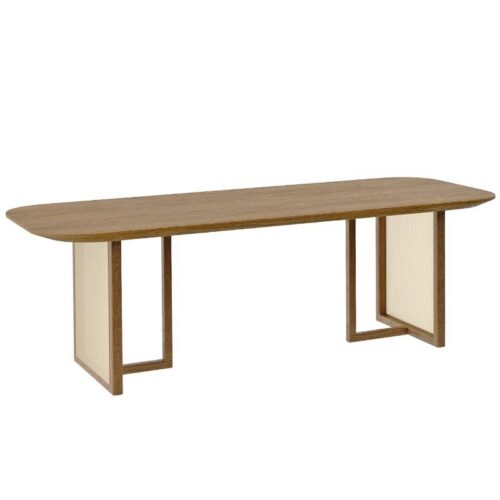 Oval Solid Wood Dining Table Rattan Panel Leg Wabi Sabi Dinner Table Pine / Ash Wood Optional - Dining table - QONKA HOME