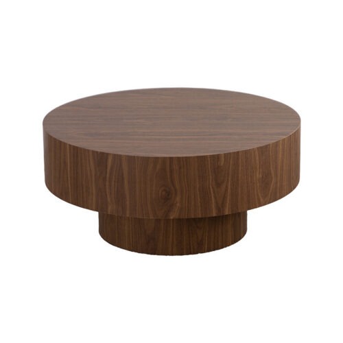 Modern Wooden Grain Circular Center Table, Cylindrical Base Design with MDF - Coffee table - QONKA HOME