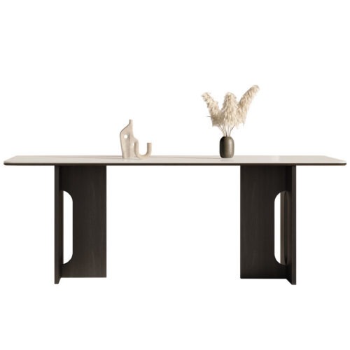 Modern Dining Table Sintered Stone Top with Solid Wood Legs for Home Dining Room - Dining table - QONKA HOME