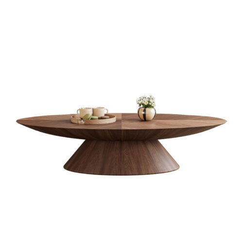 Mid‑Century Modern Oval Walnut Coffee Table, Pedestal Base Wood Coffee Table - Coffee table - QONKA HOME