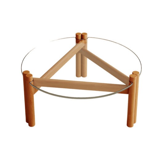 Modern minimalist Round Clear Glass Coffee Table, Tripod Wooden Leg Transparent Center Table - Coffee table - QONKA HOME