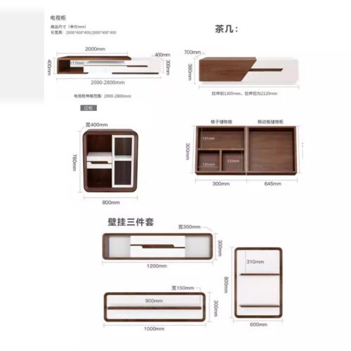 Modern Living Room Furniture Set, Multi‑functional Storage Coffee Table + Retractable TV Stand + Side Cabinet Wood Grain...