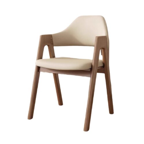 Mid-Century Wooden Dining Armchair  Pu Leather Upholstered Side Chair Comfortable Dinner Chair For Hotel Cafe Household Us...