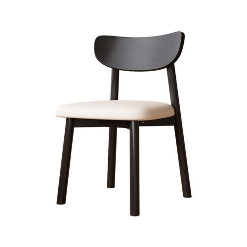 Nordic Solid Wood Dining Chair with Curved Backrest & PU Padded Seat, Modern Minimalist Wooden Chair - Solid wood din...