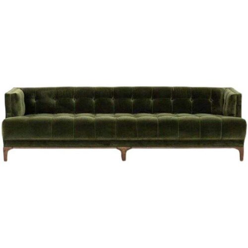 French Mid-century Green Velvet Sofa, Nanyang Retro Style - Living room furniture - QONKA HOME