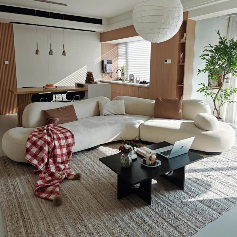 Italian Curved Sofa, Light Luxury with a Sophisticated Sea Salt Finish - Living room furniture - QONKA HOME