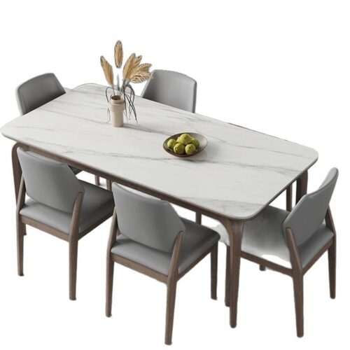 Rectangular Sintered Stone Dining Table With Solid Wood Legs Modern Home Dinner Table - Dining table - QONKA HOME