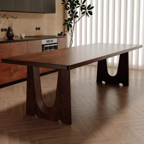 Rectangular Solid Wood Dining Table U-cutout Legs Mid Century Dinner Table Pine or Walnut Wood Optional - Dining table - Q...