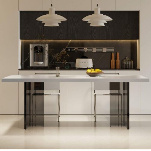 Rectangular Sintered Stone Dining Table High Clear Acrylic Leg Modern Minimalist Dinner Table - Dining table - QONKA HOME