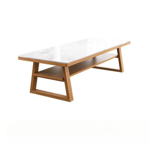 Rectangular Sintered Stone Dining Table Solid Pine Wood Frame With Bottom Storage Shelf - Dining table - QONKA HOME