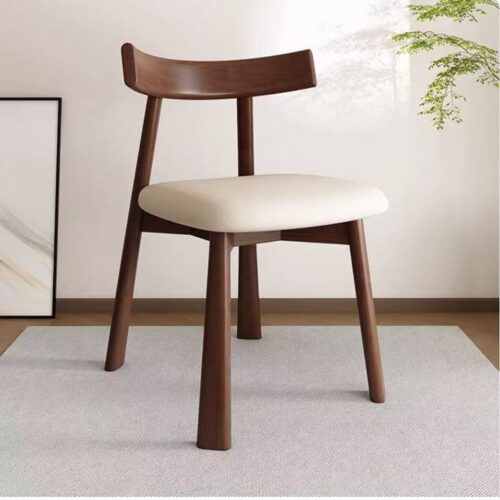 Modern Solid Walnut Dining Chair Minimalist Upholstered Accent Chair - Solid wood dining chair - QONKA HOME