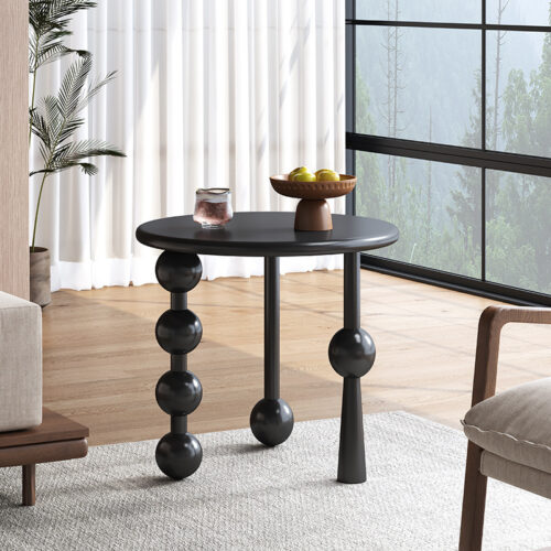 Round Rubber Wood Side Table, Creative Beaded Sculptural Leg End Table, Modern Decorative Wooden Accent Table For Living R...