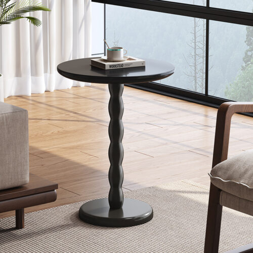 Vintage Round Solid Wood Side Table, Sculptured Single Pedestal End Table For Sofa Side Home Decoration - Bedside table - ...