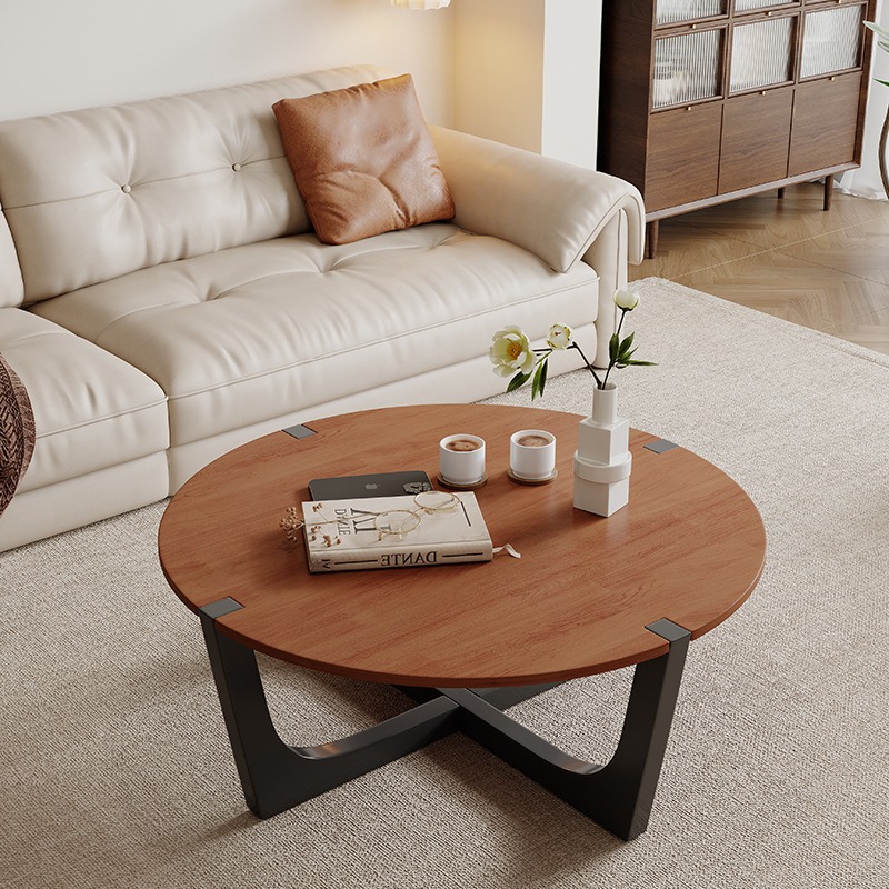 Oval & Round Solid Wood Coffee Table with Black Metal Legs, Modern Living Room Center Table - Coffee table - QONKA HOME