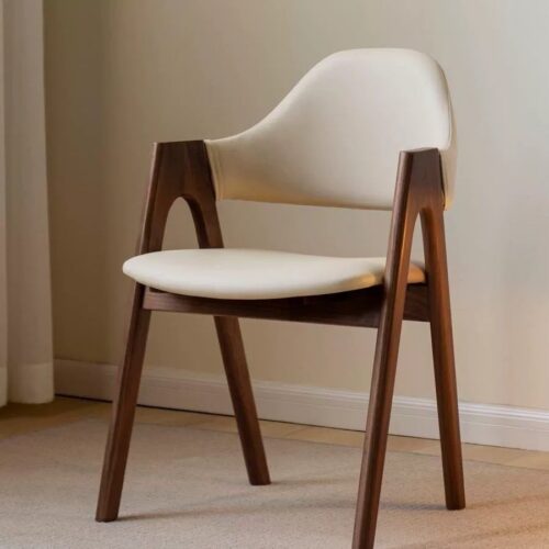 Mid-Century Wooden Dining Armchair  Pu Leather Upholstered Side Chair Comfortable Dinner Chair For Hotel Cafe Household Us...