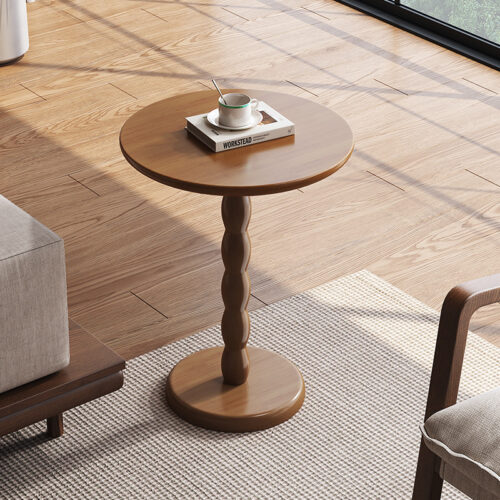 Vintage Round Solid Wood Side Table, Sculptured Single Pedestal End Table For Sofa Side Home Decoration - Bedside table - ...