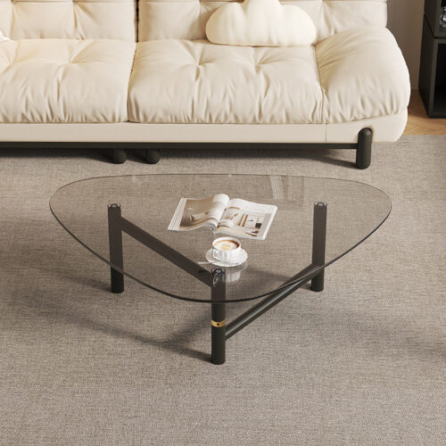 Modern Teardrop Glass Center Table, Luxury Golden Frame &Transparent Acrylic Leg Minimalist coffee Table - Coffee tab...